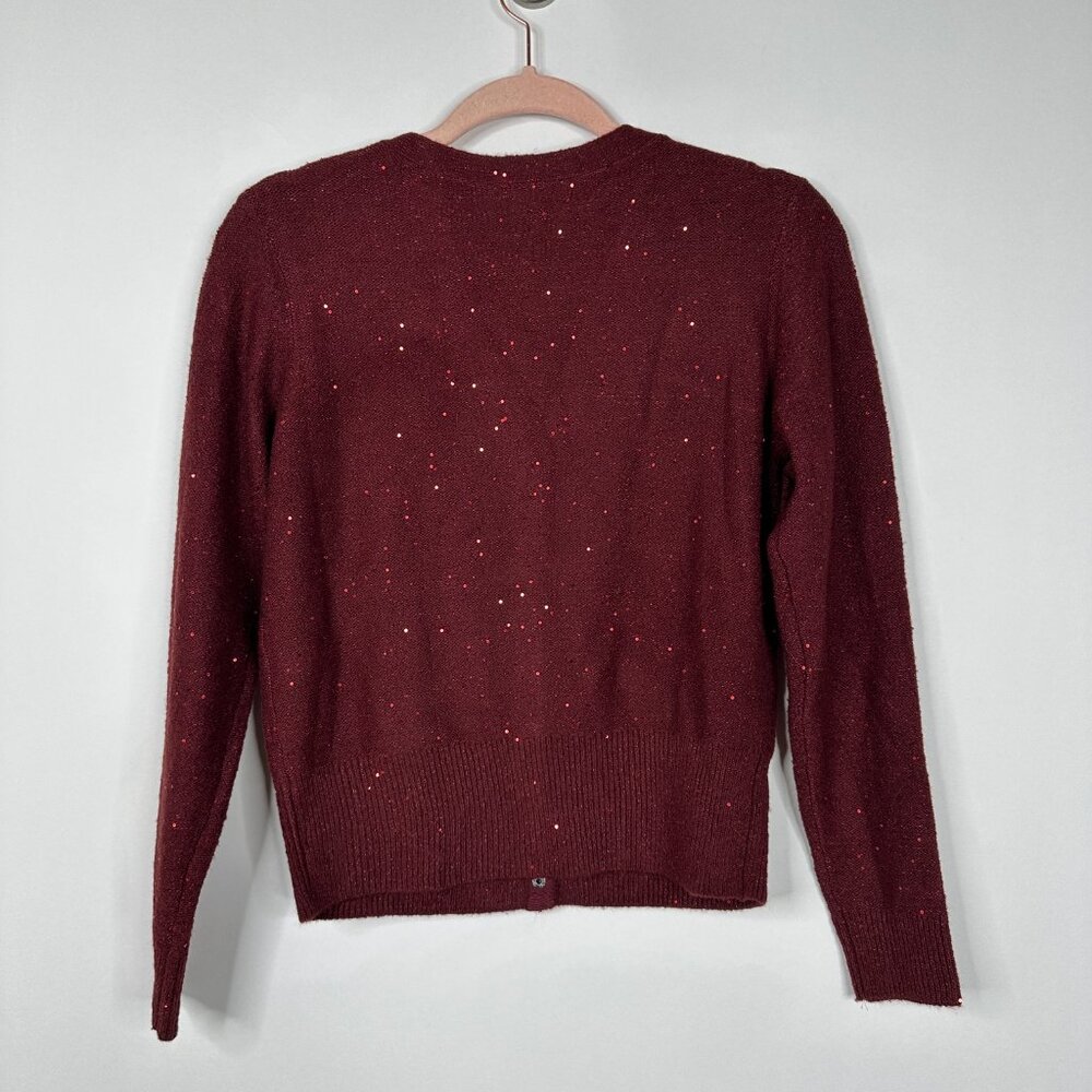 NWT White House Black Market Long Sleeve Sequin Cardigan Zinfandel Small #WHBM14 - Picture 3 of 9